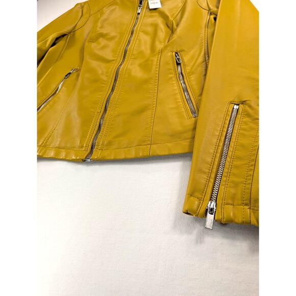 Express Faux Leather Jacket Women Lg Yellow Zip Classy Moto Fall Punk Grunge NWT - Picture 5 of 12
